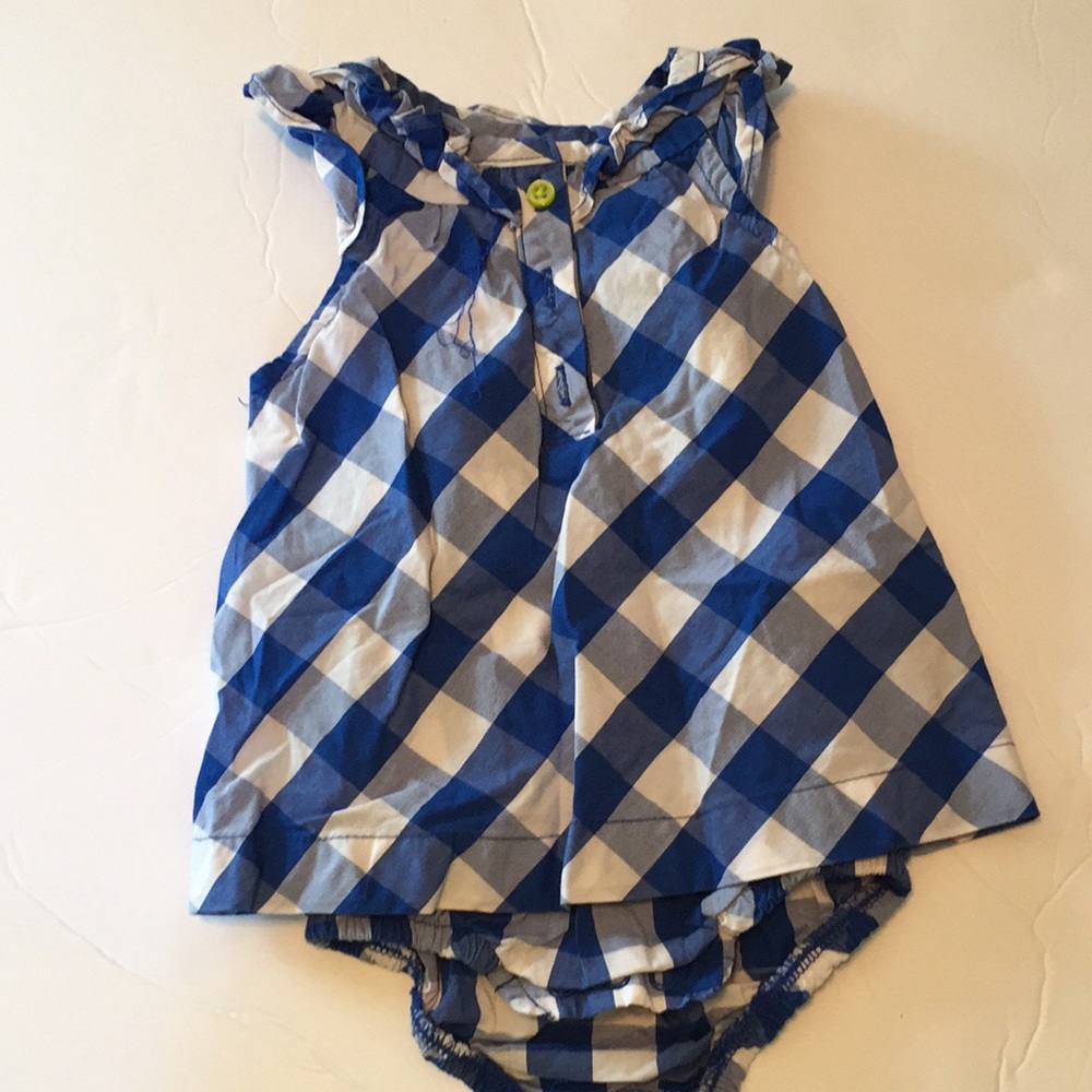 Carter’s blue and white checkered onesie